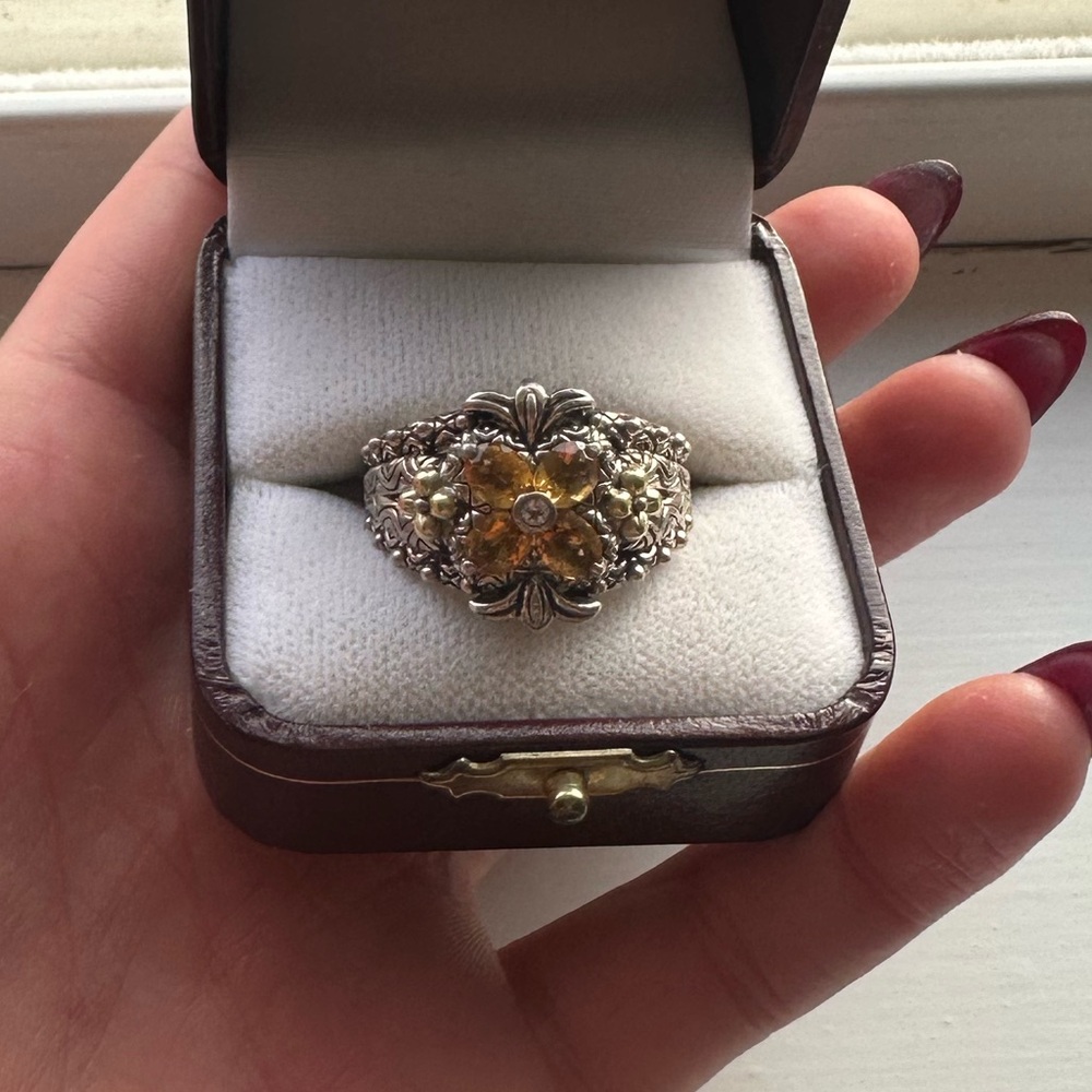 Barbara Bixby oxidized 925 and 18k gold citrine ring